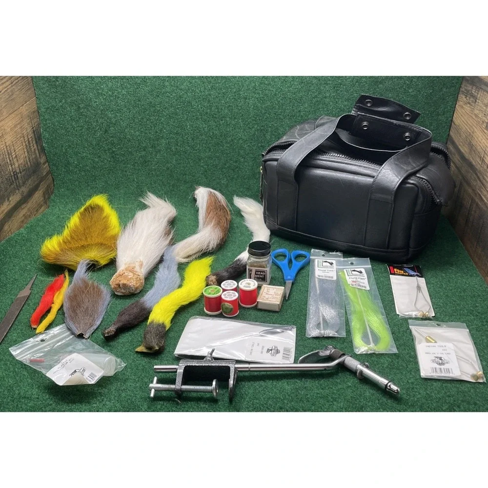 Sunrise Rotary Fly Tying Vise Kit w/ Tools, Hooks, Materials & Carrying Case